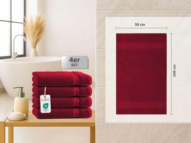 Набір махрових рушників для рук Class Home Collection, 100% бавовна, 50x100 см, 4 шт. — м'які та гігроскопічні, червоні