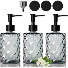 Набір з 3 скляних дозаторів для мила Omtofo, 330 мл, чорний, з нержавіючою сталею, для ванної кімнати