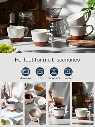 DOWAN Mug Set of 4 - 530 ml Stylish Coffee Mug Set Modern - Dishwasher and Microwave Safe, Scratch-Resistant - Tea and Coffee Cup Set Porcelain - Alabaster White