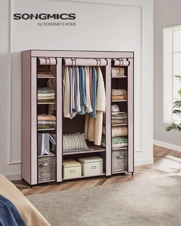 SONGMICS Wardrobe, Fabric Closet, with Clothes Rail and Shelves, Fabric Cover, for Bedroom, Dressing Room, 150 x 45 x 175 cm, LSF03H (Powder Pink)