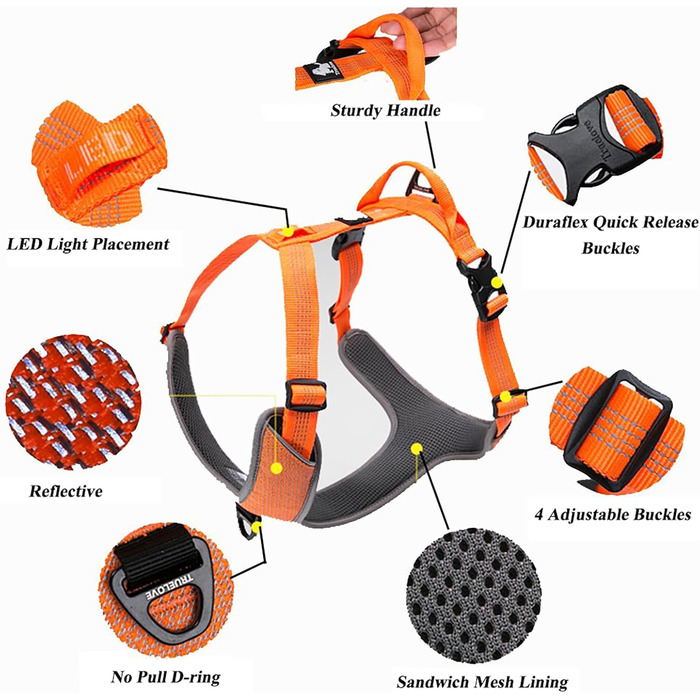 TRUE LOVE Dog Harness Outdoor Adventure II, reflective vest with 2 leash attachments, matching leash and collar available, TLH6071