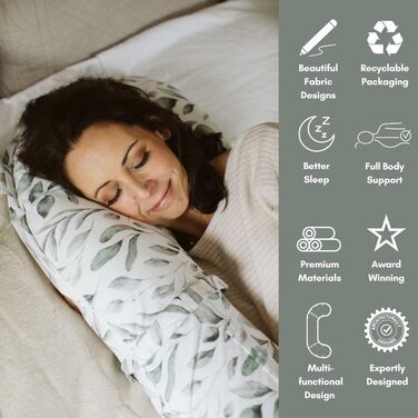 Подушка для вагітних BellaMoon 3-в-1: підтримка всього тіла, C-подібна форма для сну, годування та ліжка для малюка, знімний бавовняний чохол (Waterleaves)