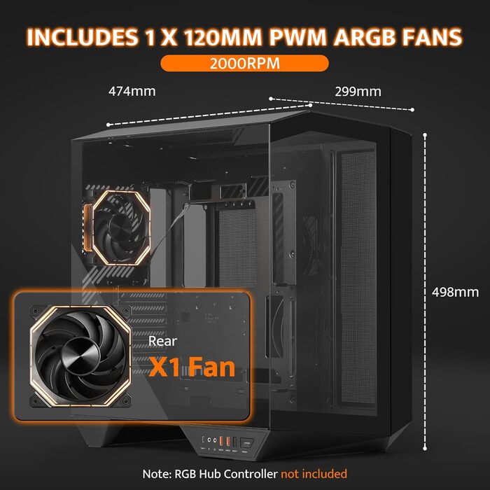 darkFlash DY470 - Корпус для ігрового ПК Full-Tower ATX з 4 PWM-ARGB вентиляторами, підтримка RTX 40, 2 камери, панорамне скло, радіатори до 360 мм (білий)