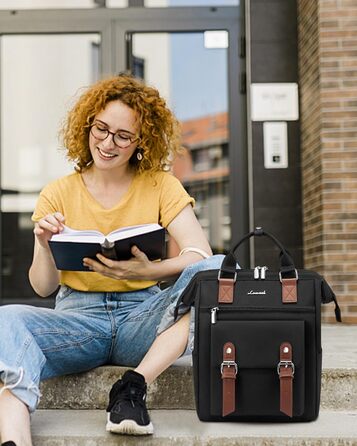 LOVEVOOK Рюкзак жіночий великий, водонепроникний, для подорожей, ручної поклажі, з відділенням для ноутбука 14 дюймів, чорно-коричневий