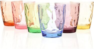 YINJOYI 390ml 6-Piece Set of Glass-Like Water Glasses, Plastic Cups, Drinking Glasses, Tumblers, Highball Glasses, Kids' Juice Glasses, Reusable (6 Colors)