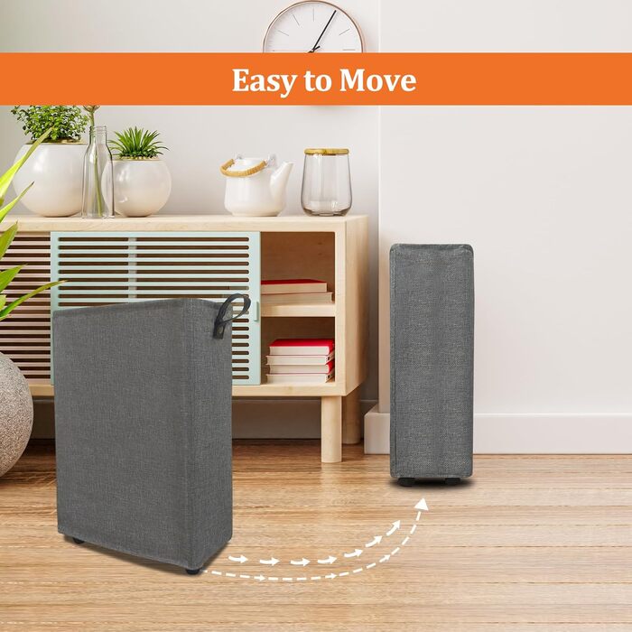 Laundry Basket with Wheels, Foldable Slim Laundry Collector, Collapsible Rectangular Laundry Container Collector for Bedroom, Apartment, Hotel, 40L, 39x18.5x58cm, Beige