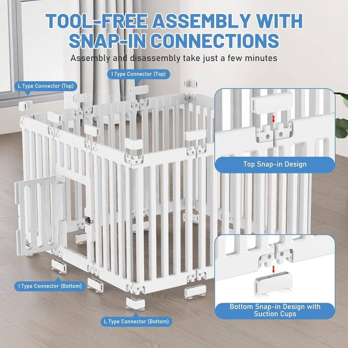 Клітка для цуценят Indoor 65 см, пластикове огородження для собак з неслизькими присосками, вольєр для маленьких собак, 18 панелей, 18 шт (168 x 135 x 65 см), з окремими секціями