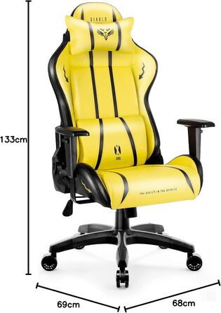 Ігрове крісло Diablo X-One 2.0 Electric Yellow L, ергономічне, регульовані підлокітники, подушки для шиї та попереку