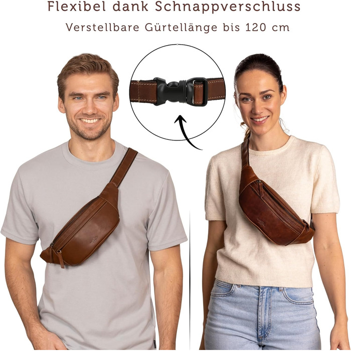Чоловіча та жіноча поясна сумка Gusti Leather Spencer I з натуральної шкіри, регульований ремінь, темно-коричнева
