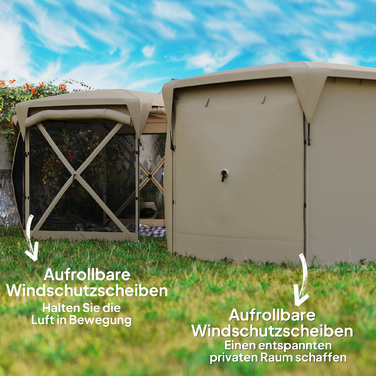 Outsunny Hexagonal Gazebo approx. 3.5x3m Pop-up Folding Gazebo with Removable Roof UV 30+ Foldable Waterproof Party Tent Garden Tent with 5 Side Panels Garden Gazebo for Camping Garden Festival, Khaki | Aosom