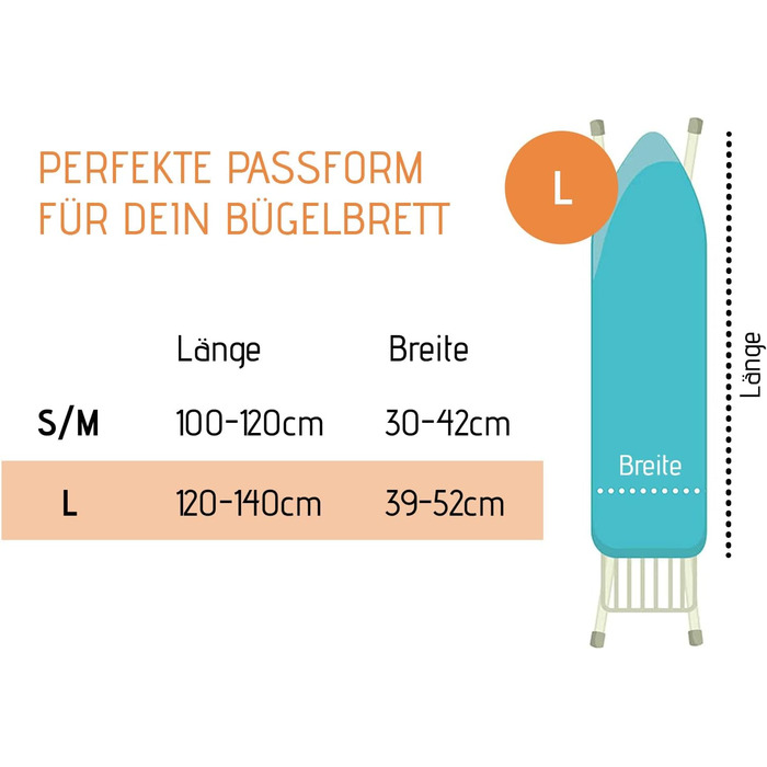 Чохол для прасувальної дошки для парогенератора (розмір L) | Універсальний до 140x50 см | Чохол для прасувальної дошки для швидкого та легкого прасування | Виготовлено в ЄС | Підходить для парогенераторів | Синій Lugano (Синій) L