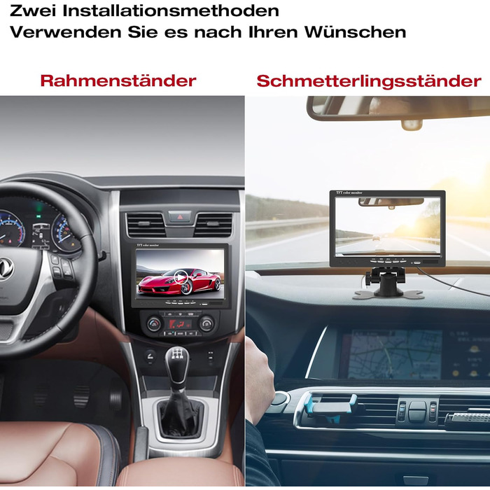 AISHICHEN 7-дюймовий TFT LCD монітор для авто, екран заднього виду для камер заднього огляду, 2 відеовходи, 12V/24V, без камери, для легкових і вантажних авто, монітор