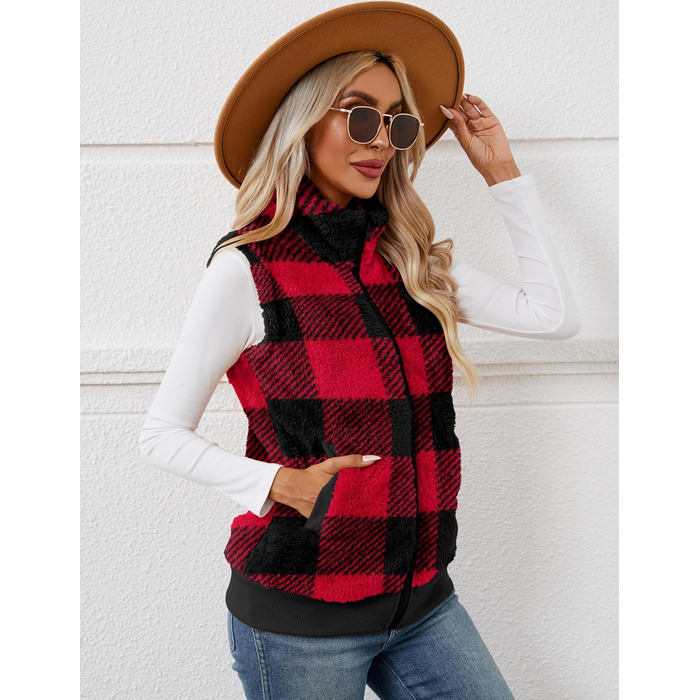 Жіночі теплі рукавички з флісу IECCP для осені та зими. Теплі рукавички з флісу для жінок, осінній/зимовий стиль, чорно-білий принт у клітинку (червоно-чорна клітинка), розмір S