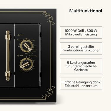 Мікрохвильова піч Klarstein Victoria 20 - вбудована, 20 л, 800 Вт, 1000 Вт гриль, 3 функції, нержавіюча сталь, з рамкою, чорна