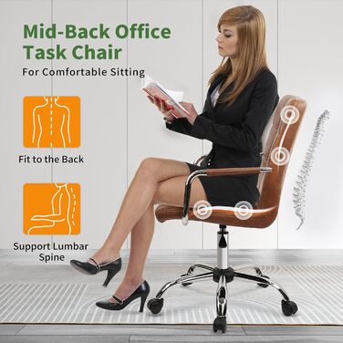 Крісло офісне Clatina Leder, 160 кг, ергономічне, 360° обертання, регульована висота, середні підлокітники, комплект 4 шт. (Колір: Коричневий)