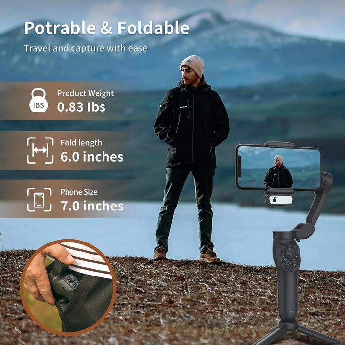 Гімбал для смартфона та iPhone: 3-осьовий стабілізатор з AI-трекінгом для YouTube, TikTok, Vlogging