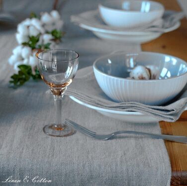 Linen & Cotton Vintage Rustic Shabby Chic Table Runner Fabric Rustico - 100% Linen, Beige Natural (44 x 270 cm) Table Band Runner Tablecloths for House Country Home Cottage Home Kitchen Living Room Decoration