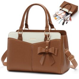 Жіноча сумка RAINSMORE середнього розміру з PU шкіри, коричнево-біла, крос-боді, тоут, сумка на плече