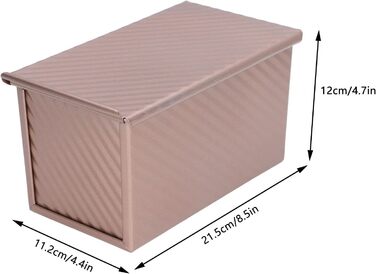 Loaf pan with lid, toast bread loaf pan, 21 x 12 x 11 cm rectangular Pullman bread toast mold, 450g dough loaf pan, Rose carbon steel non-stick toast bread pan baking molds