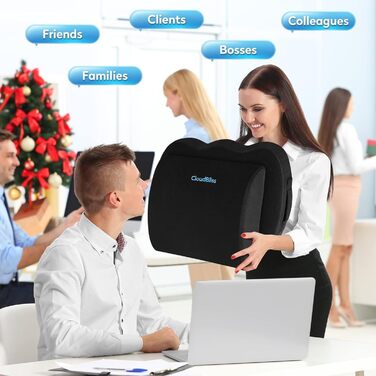 Подушка для сидіння CloudBliss: для офісного крісла, авто, з підтримкою попереку, з піни Memory Foam, для куприка та при ішіасі, чорна X-Large