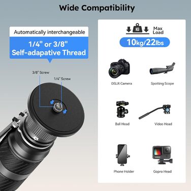 SIRUI Монопод з вуглецевого волокна з швидкою системою | 165 см, професійний, 3-в-1, вантажопідйомність 10 кг, для DSLR та відео (SVM-165P)