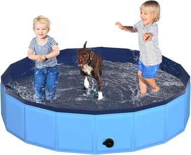 80x20 cm Folding Dog Pool – Folding Plastic Hard Pool for Dogs and Children, Non-Slip Pet Bathtub for Outdoor Garden Use, Lightweight and Portable (Blue, 160x30cm)
