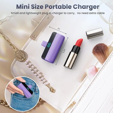 Power Bank Feob Mini 5200mAh 20W PD, фіолетовий. Швидка зарядка, LED-дисплей, сумісний з iPhone 14/13/12/11/XS/XR/8/7/6