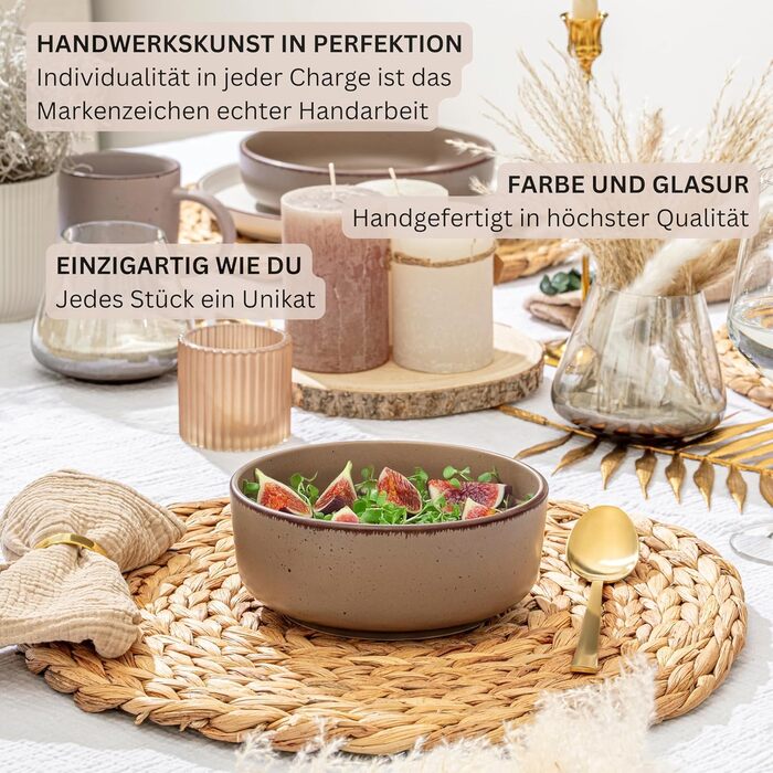 Набір посуду SÄNGER Kombiservice 30 предметів (6 осіб) з кераміки: тарілки, миски, тарілки для пасти, чашки | VALUE COLLECTION (Bombay Oak)