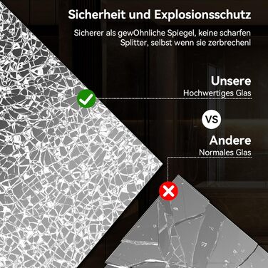 Дзеркало для ванної кімнати YU YUSING з підсвічуванням 60x80 см, антизапар, 3 кольори світла, регулювання яскравості, LED-дзеркало з годинником, IP44, вертикальне, срібло (чорний металевий каркас, 70x50 см)