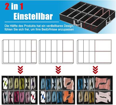 2 Under-Bed Shoe Organizers (24 Pairs), Foldable Under-Bed Storage Box Shoe Organizer, Adjustable Velcro Closure Shoe Storage Under Bed with Bottom Support & 3 Sturdy Handles