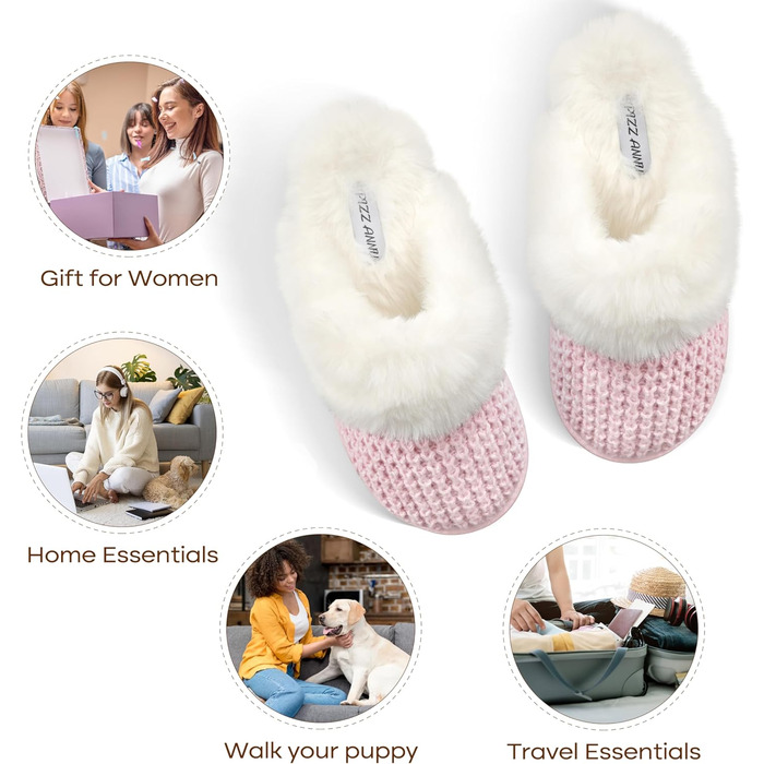 Тапочки жіночі теплі зимові PIZZ ANNU з плюшем та пам'яттю для ніг, рожеві (42/43 EU)