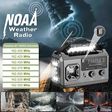Радіо з ручкою та сонячною панеллю Kurbelradio 27000mAh – портативне радіо для надзвичайних ситуацій з AM/FM, LED ліхтарик, USB, SOS, сірий