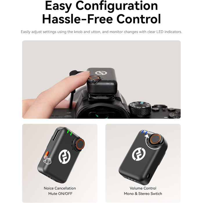 Hollyland Lark M2S Бездротовий мікрофон-лапка з USB-C для iPhone 15/16 та Android, кліпса Titan, Plug-and-Play, шумозаглушення, 300 м радіус дії, 27 годин роботи від акумулятора для Vlogging (2 передавачі + 2 приймачі + зарядний пристрій), Чорний