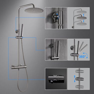 Gorbach Rain Shower System with Shelf Shower Set without Shower Faucet (20x20cm) (TD25GM, Gunmetal Grey)