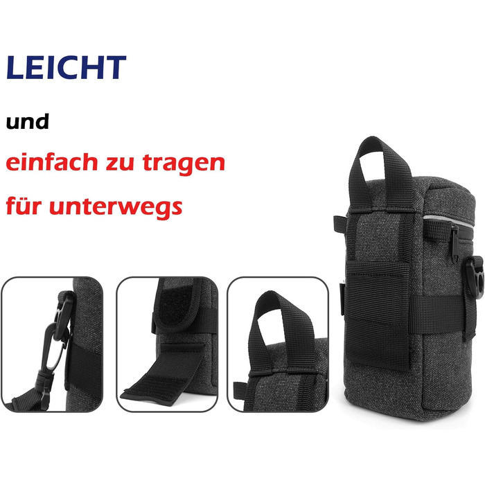 Чохол для об'єктива камери, чорний, з парусини, XL (10.5 x 18.5 см)