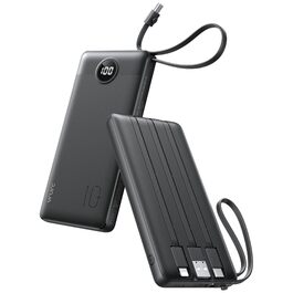 Повербанк VRURC 10000 mAh з 4 вбудованими кабелями, тонкий портативний зовнішній акумулятор (темно-сірий)