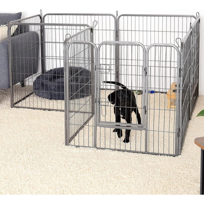 Клітка для цуценят та дрібних тварин Lionto, 80x80 см, розширювана, з дверцятами та засувом, для дому та саду, 8 елементів