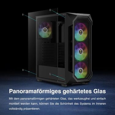 Корпус для ПК GAMDIAS Aura GC1 Elite ARGB Midi-Tower: сітка для високої циркуляції повітря, 4 x 120 ARGB вентилятори, скляна панель, підтримка синхронізації материнської плати, чорний