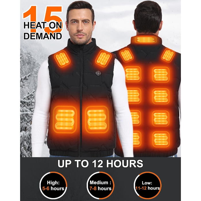 Обогреваемая жилетка Gokozy для мужчин с Powerbank 20000 mAh, 15 зон обігріву, для катання на велосипеді, риболовлі, лижного спорту, чорного кольору