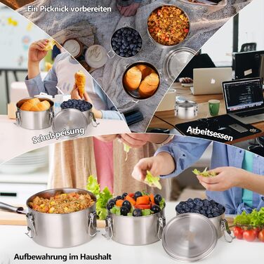 nicelock Lunch Box with Compartment (3 Pack) Adult Food Containers Kids Lunch Box Stainless Steel Suitable for Snacks, Fruit, Muesli, Soups, and Main Meals etc.