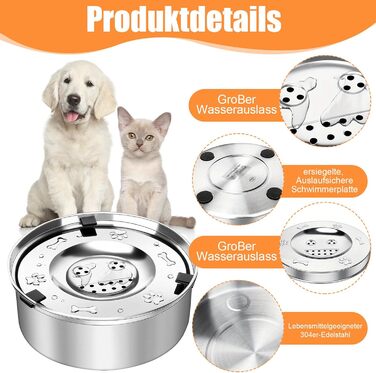 Миска для собак 3L без розливання, нержавіюча сталь, плаваюча годівниця, з неслизьким дном, для цуценят та кошенят, для здорового пиття