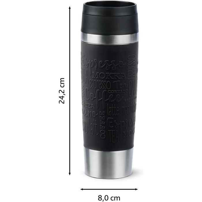 Термокружка Emsa N20220 Travel Mug Classic, 0.5 л, нержавіюча сталь, чорна, з кришкою Comfort-Verschluss, 6 год гаряча, 12 год холодна, 100% герметична, для подорожей