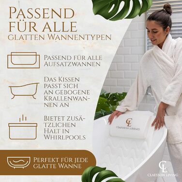 Bathtub Pillow Full Body Bath Pillow (125x43cm) - Bathtub Mat with Headrest Supports Neck, Back, and Legs - With Wash and Travel Bag and Hanging Hooks for Quick Drying - White