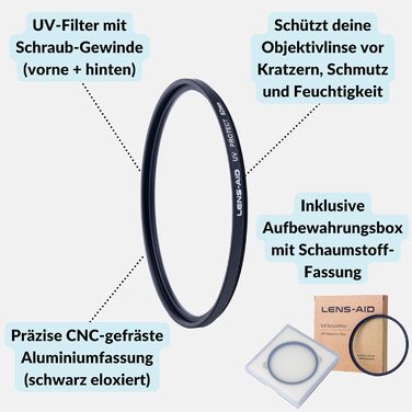 Фільтр об'єктиву Lens-Aid UV B270 – захист від ультрафіолету, нанопокриття, анти-краш, анти-пил, водовідштовхувальний (82 мм)