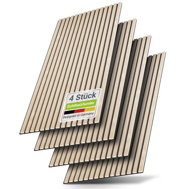 Акустичні панелі Juskys для стін, набір 4 шт (2,88 м²), 120x60 см, шумопоглинаючі декоративні панелі від луни та шуму, колір Дуб (Світлий натуральний дуб)