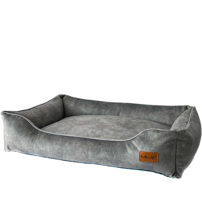 Софа для собак з велюру – знімний та пральний лежак з високими бортиками – для малих та великих собак (M (80x50x18 см), Сірий)