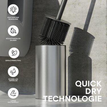 Торцева щітка для унітазу SAVEGA з нержавіючої сталі та захистом від бризок - сучасний дизайн, сріблястий колір