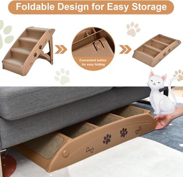 Сходинка для тварин SOARS: 4 сходинки, килимок з повсті, для котів та собак до 60 кг, антиковзаюча, для ліжка, авто, дивану (Коричневий)