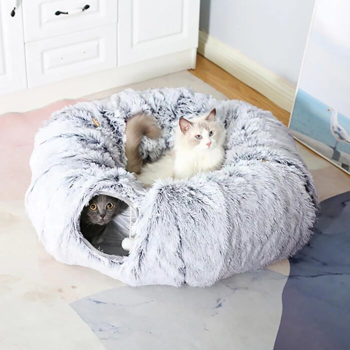 Туннель для котів Caliyo з місцем для сну, інтерактивна іграшка для котів, сірий (85×26 см)