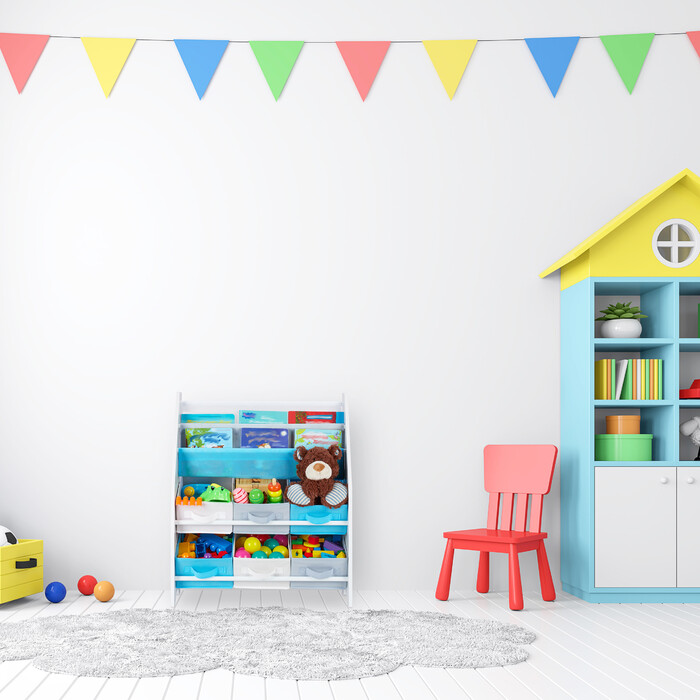Relaxdays Children's Shelf with 6 Boxes & 2 Hanging Pockets